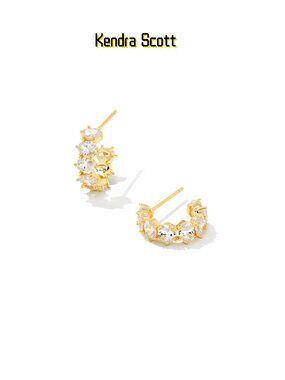 Cailin Gold Crystal Huggie Earrings in White CZ